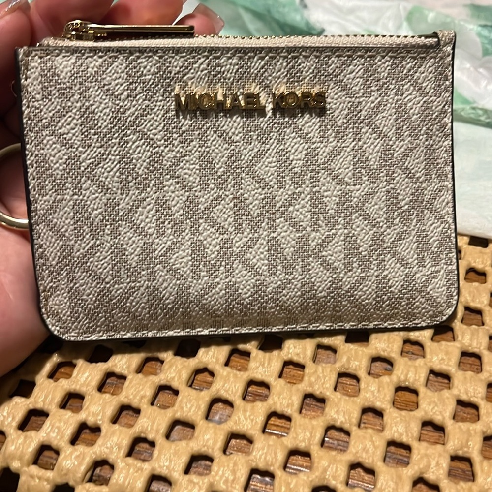 MK white & gold small ID holder